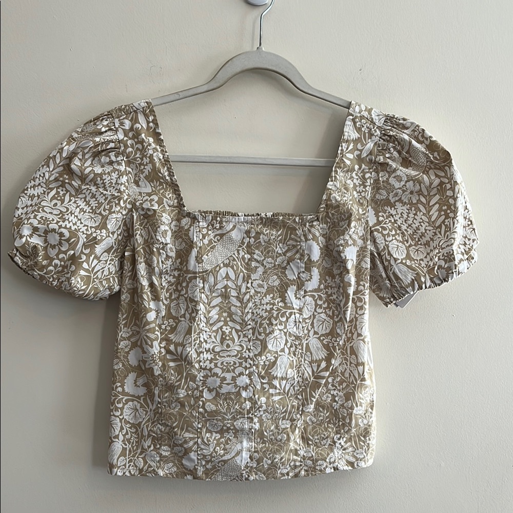 Chelsea & Theodore Puff Sleeve Smocked Top Mermaid‎ Nautical Cottage Coastal NWT